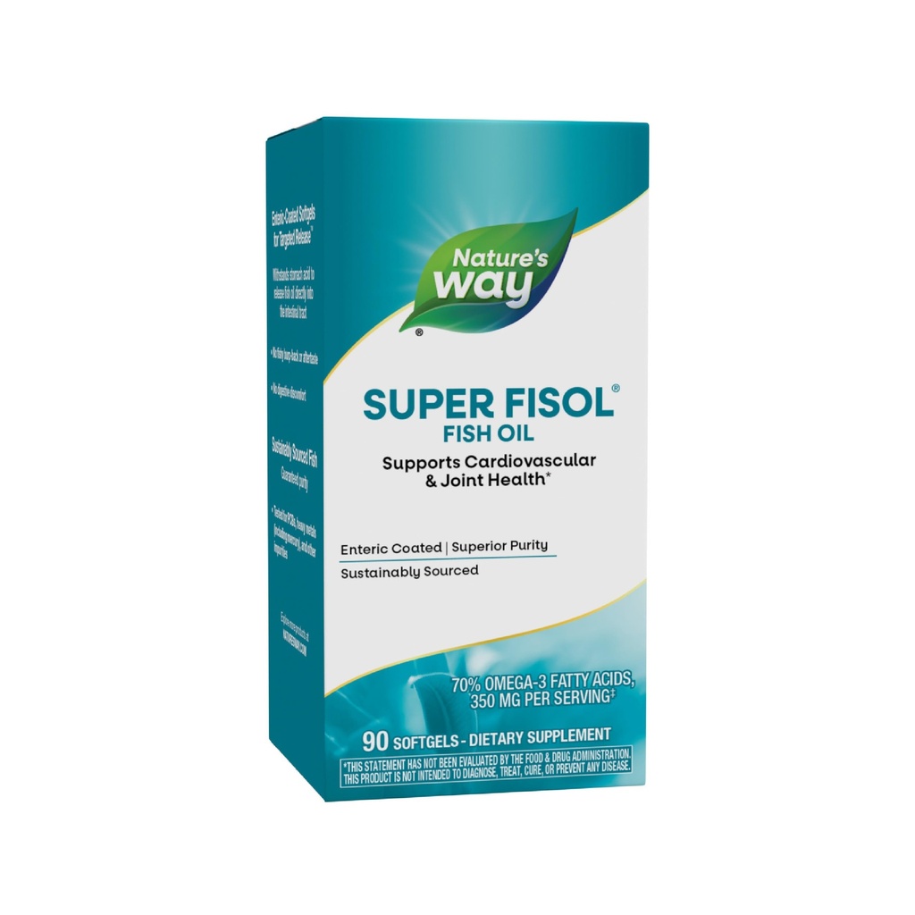 Nature 's Way Super Fisol Fish Oil, Enteric Coated, Understøtter kardiovaskulær og fælles sundhed *, Mega Potency Omega- 3s, 90 Softgels (Packaging May Vary)