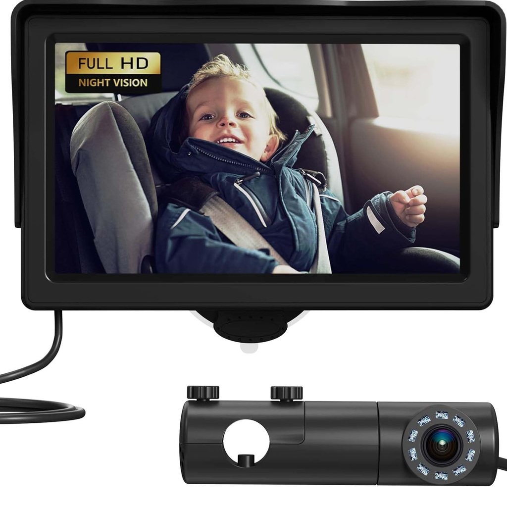 Baby bil kamera, HD-Display Baby bil spejl med nat vision feature, 4,3 tommer Baby bil kamera med monitor bred klar visning, BackSeat kamera bagside Facing at observere Baby "s hver bevægelse