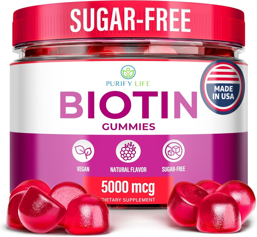 (Bulk - 120ct) Hår vækst Optimizer - Vegan Biotin Gummies - Tasty Biotin Supplement for kvinder & Herre Thicker Hår - Neglevækst & Styrker til Brittle Breaking Nails & Skin Health, Gluten- Free