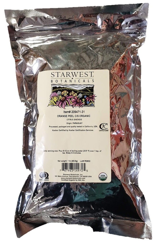Orange Peel Powder Organic - Citrus sinensis, 1 LB, (Starwest Botanicals)