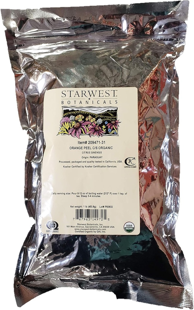 Orange Peel Powder Organic - Citrus sinensis, 1 LB, (Starwest Botanicals)