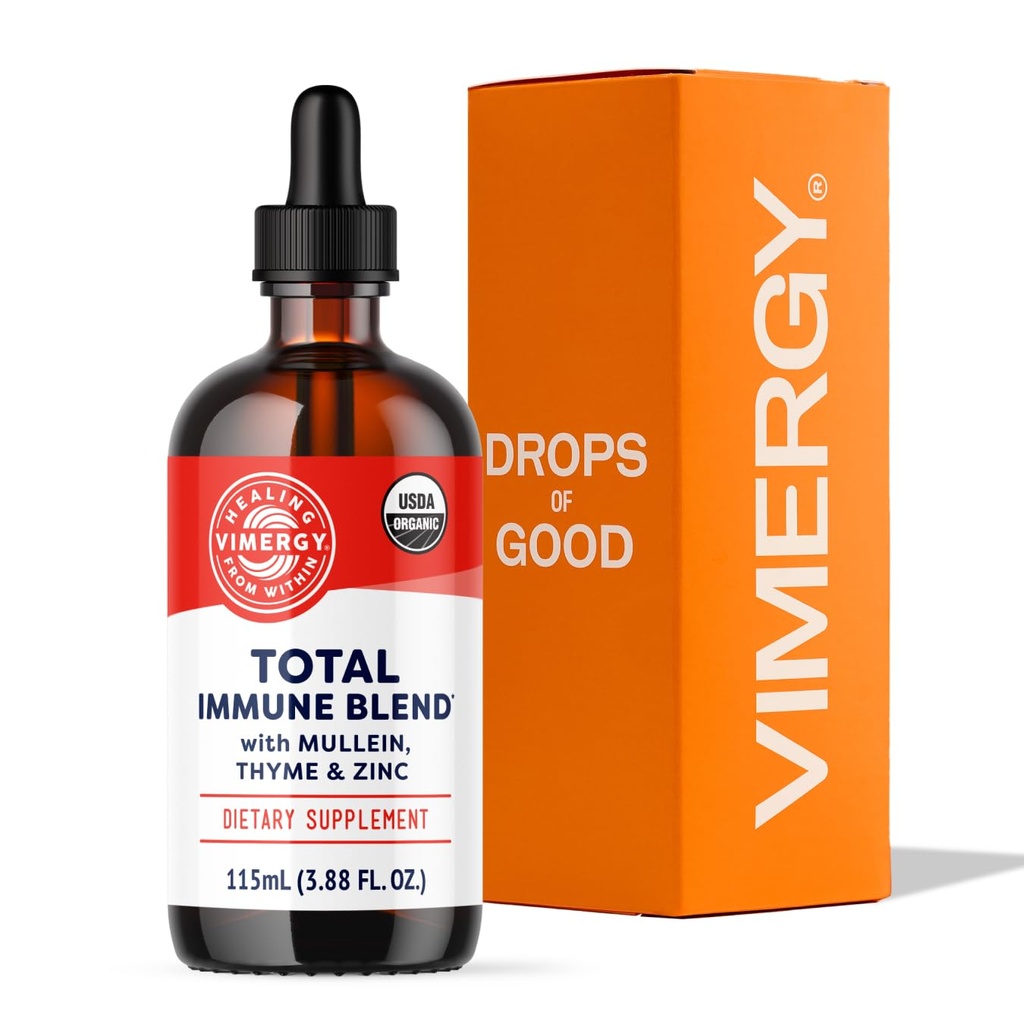 Virergy Total immun Blend * Væske tillæg, 57 Serveringer Fast- Absorbing immunforsvar - All- Sæson, Zink, Thyme og Mullein Drops Non- GMO, Vegan, USDA Organic, Immunity Support for voksne (115 ml)