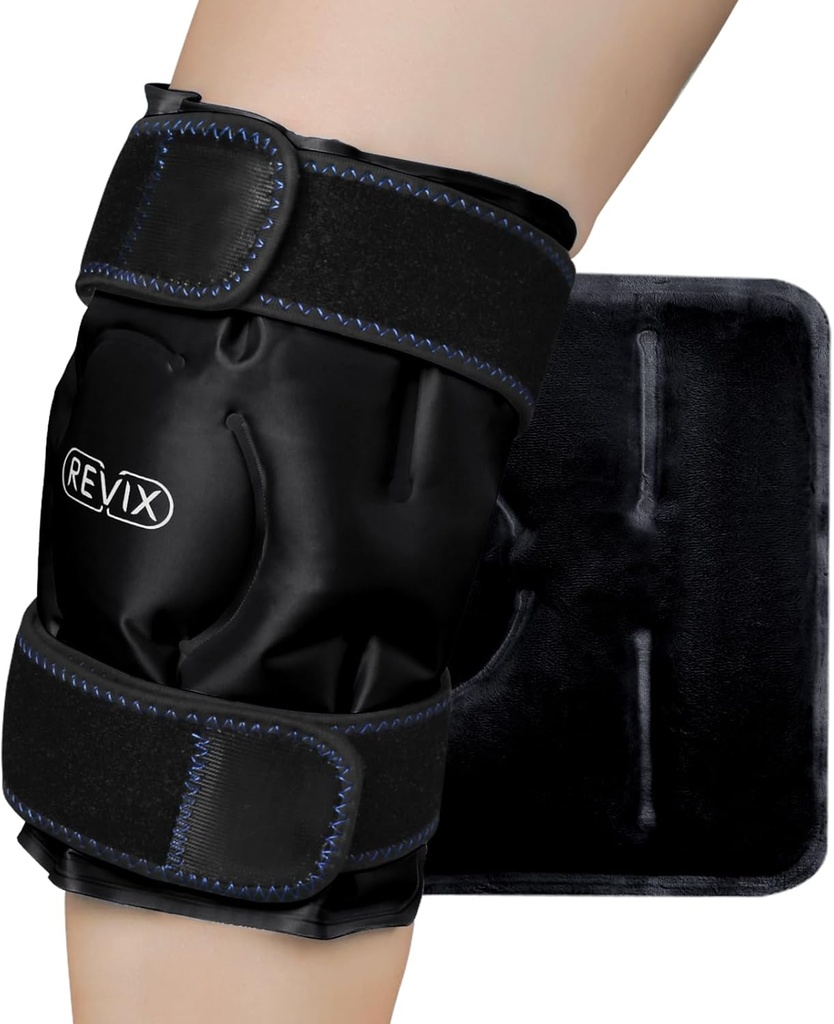 REVIX Ice Wrap for Knee Diskomfort, Genanvendelig Knee Ice Pack Wrap med kold Compress terapi for muskel Ache, fremmer post-workout inddrivelse, Soft Plush Lining, Sort