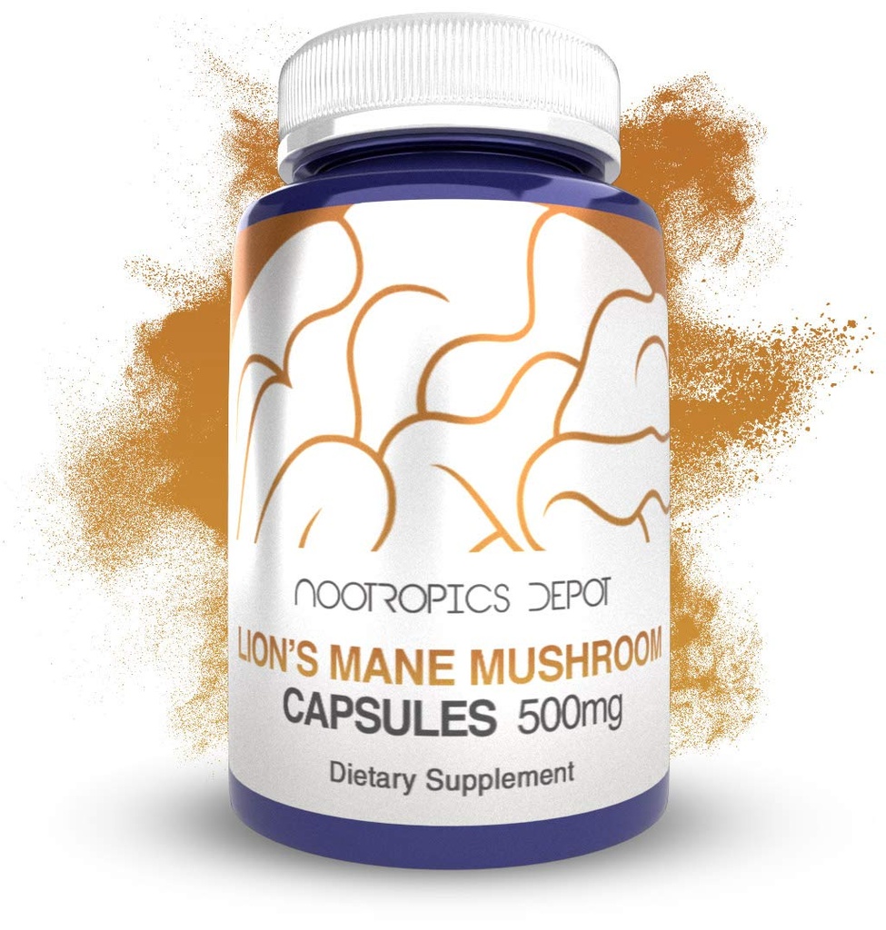 Nootropics Depot Lions Mane Mushroom Kapsler 124; 500mg Budding 124; 180 Greve 124; Hericium erinaceus