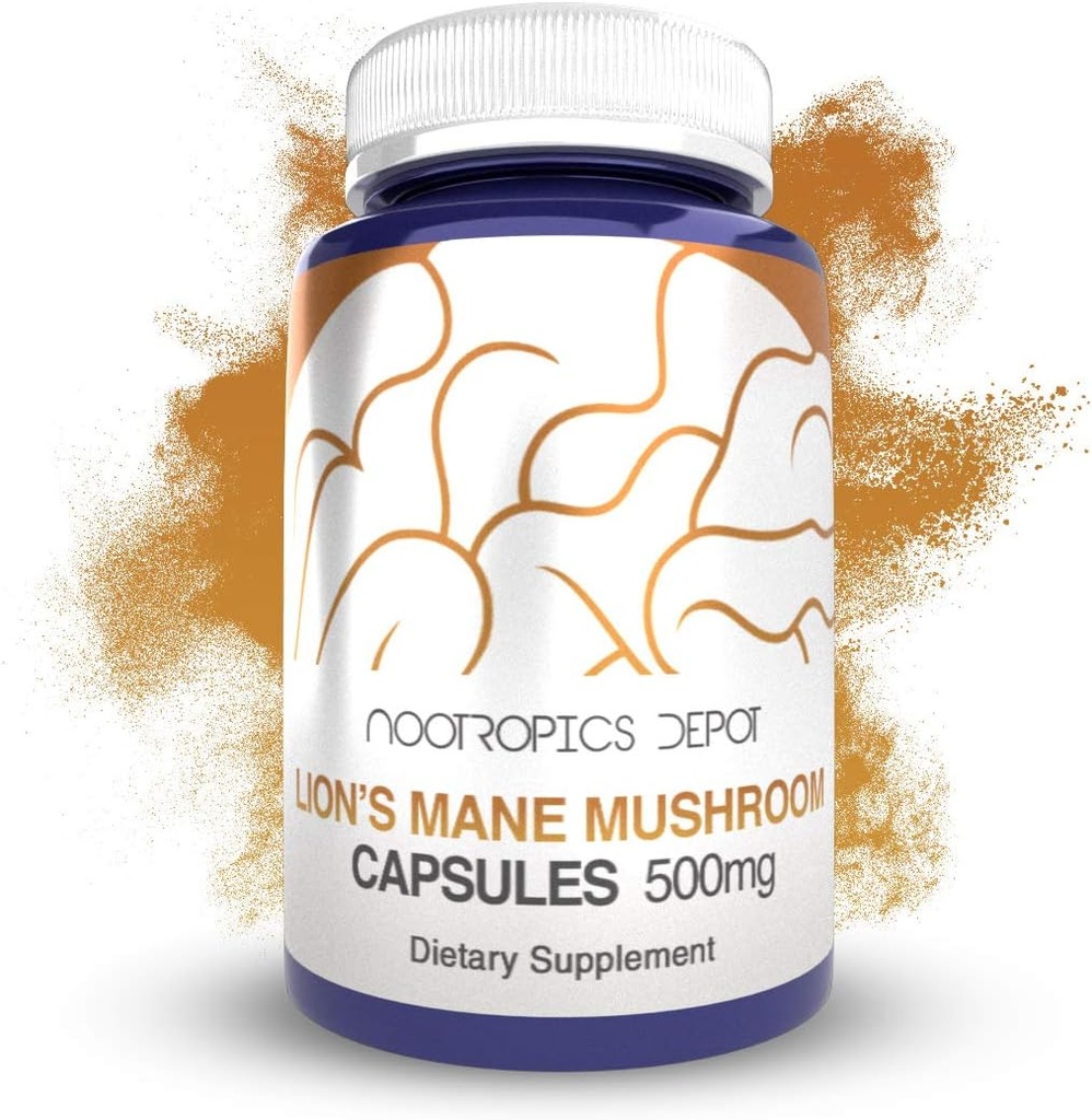 Nootropics Depot Lions Mane Mushroom Kapsler 124; 500mg Budding 124; 180 Greve 124; Hericium erinaceus