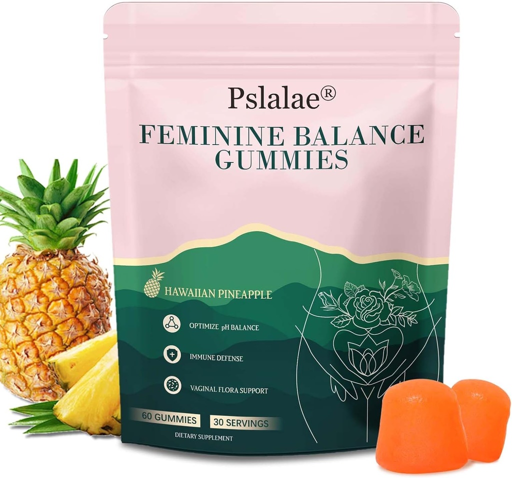 Feminin Balance Gummies, Pineapple Flavor Gummies for Women ph, for Health & Wellness - immunforsvar - Vegan, Gluten- Free - 60 Gummies - 30 dages forsyning