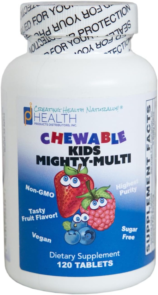 KIDS MIGHTY- MULTI (120 tabletter) - Chewable Multivitamin - Purest non-GMO ingredienser, Ingen sukker eller kunstige ingredienser - naturligt sødet med Xylitol & Stevia Leaf Extract - Egnet til voksne