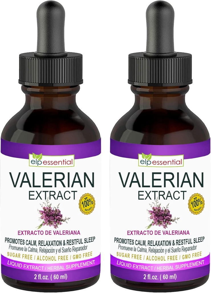 ELP ESSENTIAL Valerian Root Extract Drops Yep 124; 2 fl oz Yep 124; Sugar Free, Alkohol Free, Non- GMO Gluten Free Liquid 2 Pack