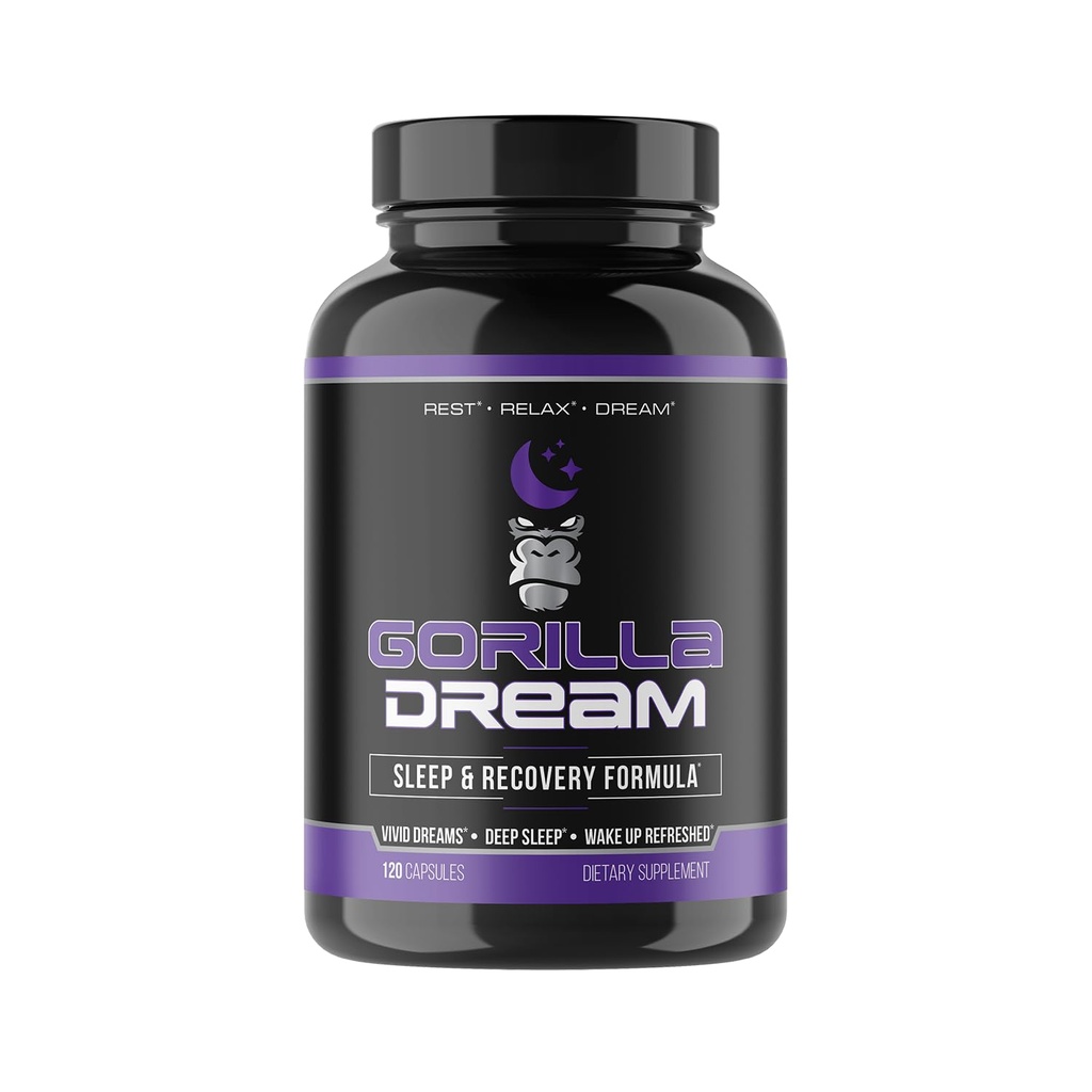 Gorilla Mind Dream Sleep Supplement (120 kapsler) - Nootrop Infunded Omfattende Sleep & Recovery Supplement - GABA, Melatonin, Valerian Root, Magnesium, L- Theanine, Sensoril, Ashwagandha & mere
