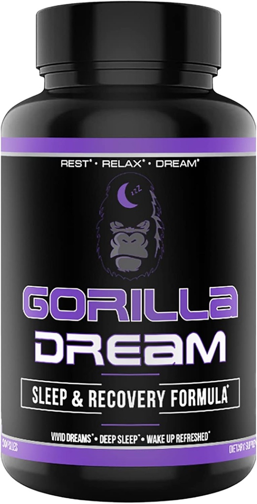 Gorilla Mind Dream Sleep Supplement (120 kapsler) - Nootrop Infunded Omfattende Sleep & Recovery Supplement - GABA, Melatonin, Valerian Root, Magnesium, L- Theanine, Sensoril, Ashwagandha & mere