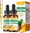 Flydende jerntilskud til kvinder Mænd og børn Multivitamin jerndråber med folat, C-vitamin, B6, B12, Zink til anæmi, jernmangel, blodbygger, energi - Natural Ananas Flavor, Vegan 4 Fl Oz