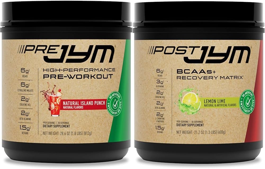 JYM Pre Workout, Post Workout, og BCAA Muscle Building Kosttilskud Bundle med Pre JYM Powder, Post JYM Aktiv Matrix, 30 Servering Hver