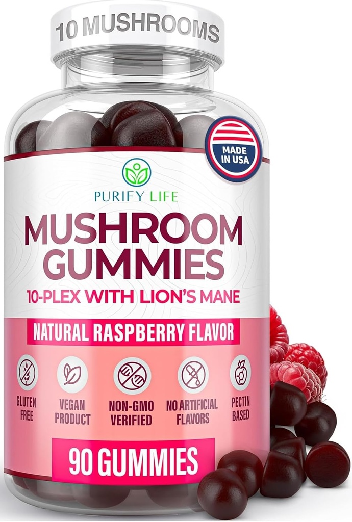 World 's First Mushroom Complex Gummies - 10x Mushroom Supplement w Lions Mane (90 Chews 2500mg / servering) Nootrop Brain Supplement, immunforsvar & Stress Relief - Erstat piller & kapsler, 7 -Keto