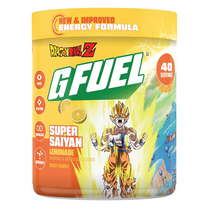 G Fuel Dragon Ball Z Energy Drink Powder, Pre Workout Koffein Mix til Gaming, Sugar Free Focus Amino, Vitamin + Antioxidanter, 9.9oz (Lemonade, 40 Servere)
