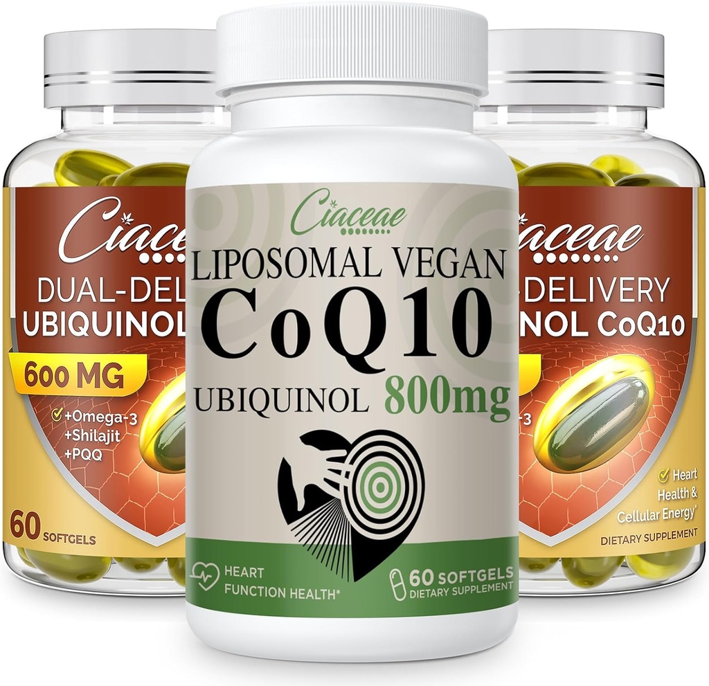 Liposomal CoQ10 800 mg 1PCS Bundle med Ubiquinol CoQ10 600 MG Softgel med Omega-3 & Shilajit & PQQ 2PCS