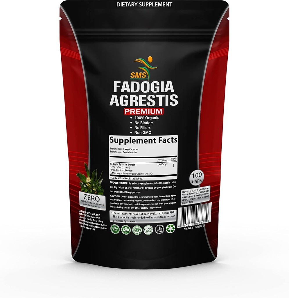 Fadogia Agrestis Extract Pills (maksimal styrke) 1.000mg Servings Note 124; Understøtter atletisk ydeevne, styrke, drev