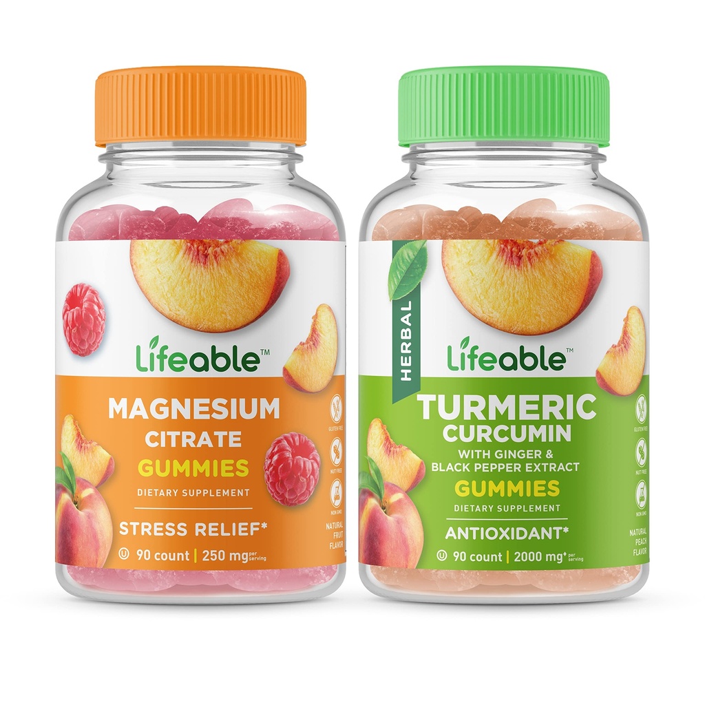 Lifeable Magnesium 85mg + gurkemeje, Gummies Bundle - Great Tasting, Vitamin Supplement, Gluten fri, GMO fri, Chewable Gummy