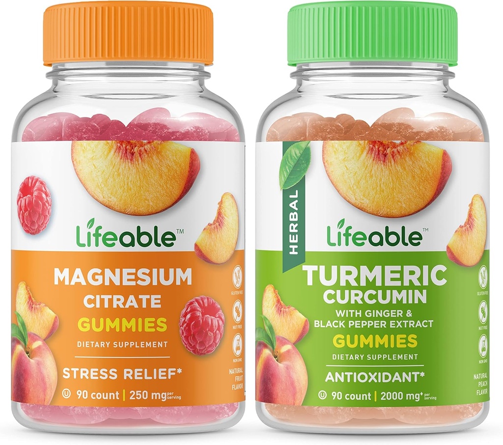 Lifeable Magnesium 85mg + gurkemeje, Gummies Bundle - Great Tasting, Vitamin Supplement, Gluten fri, GMO fri, Chewable Gummy