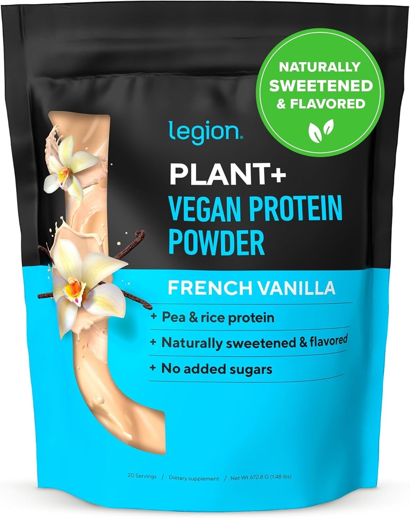 LEGION Plant + Vegan Protein Powder, Vanilla - Rice and Pea, Plant Based Protein Blend. Gluten fri, GMO fri, naturligt sødet og aromatiseret, 20 Servere (Vanilla)
