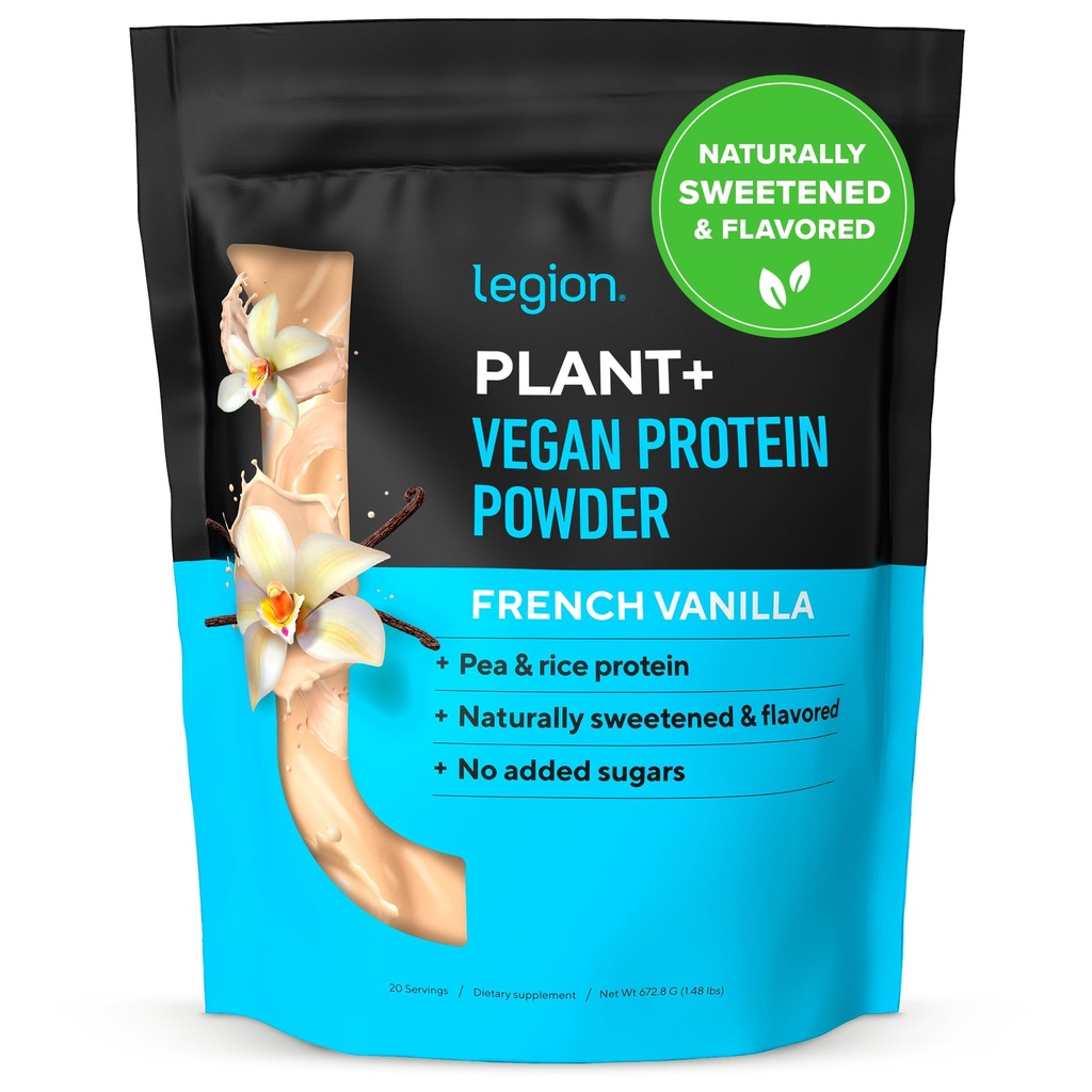 LEGION Plant + Vegan Protein Powder, Vanilla - Rice and Pea, Plant Based Protein Blend. Gluten fri, GMO fri, naturligt sødet og aromatiseret, 20 Servere (Vanilla)