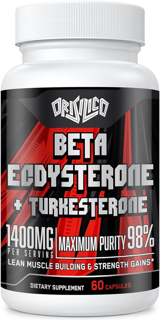 1400mg Beta Ecdysterone og Turkesterone Kosttilskud, Maksimeret 98% Beta Ecdysterone & 20% Turkesterone ekstrakt for muskelmasse, styrke, proteinsyntese, 60 kapsler