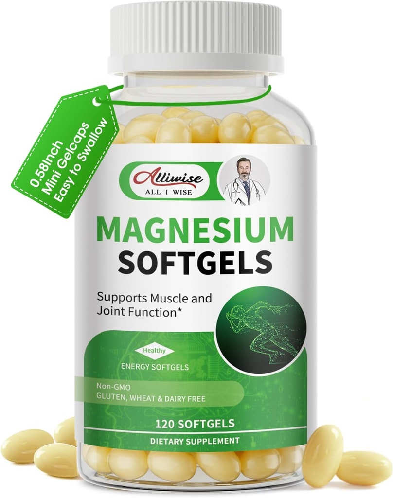 Magnesium Glycinat 500 mg Softgel supplement, lille let at synke Magnesium Gelcaps høj Absorption til natten ben & søvn support, muskel & ben, rolig, ikke GMO, 120 Gelcaps, 60 dages forsyning