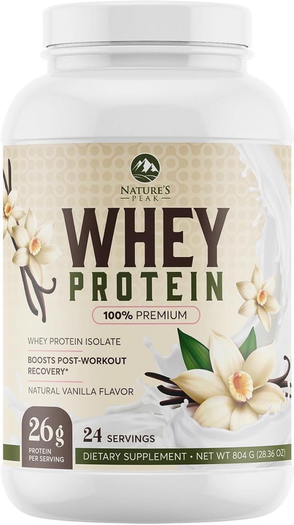 Nature 's Peak Protein Powder, 100% Whey Powder Isolate, immunforsvar, BCAAs, Gluten Free, Hurtig Absorbing, Easy Digiting Nutrition, Fransk Vanilla, 26 Bedste Per Servering - 24 Servere