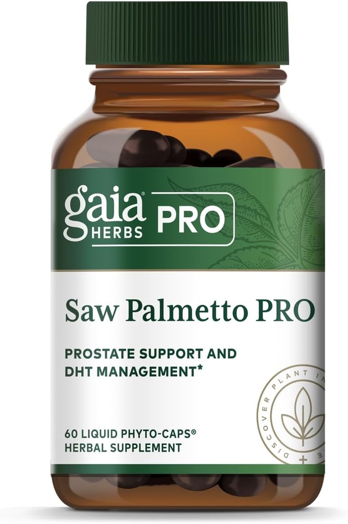 GAIA HERBS PRO Saw Palmetto PRO - Sund Prostate Gland Support * - Urtetilskud med Saw Palmetto & Sunflower Seed - Vegan, Gluten- Free, Soy- Free - 60 flydende Phyto- Caps (60 Servere)