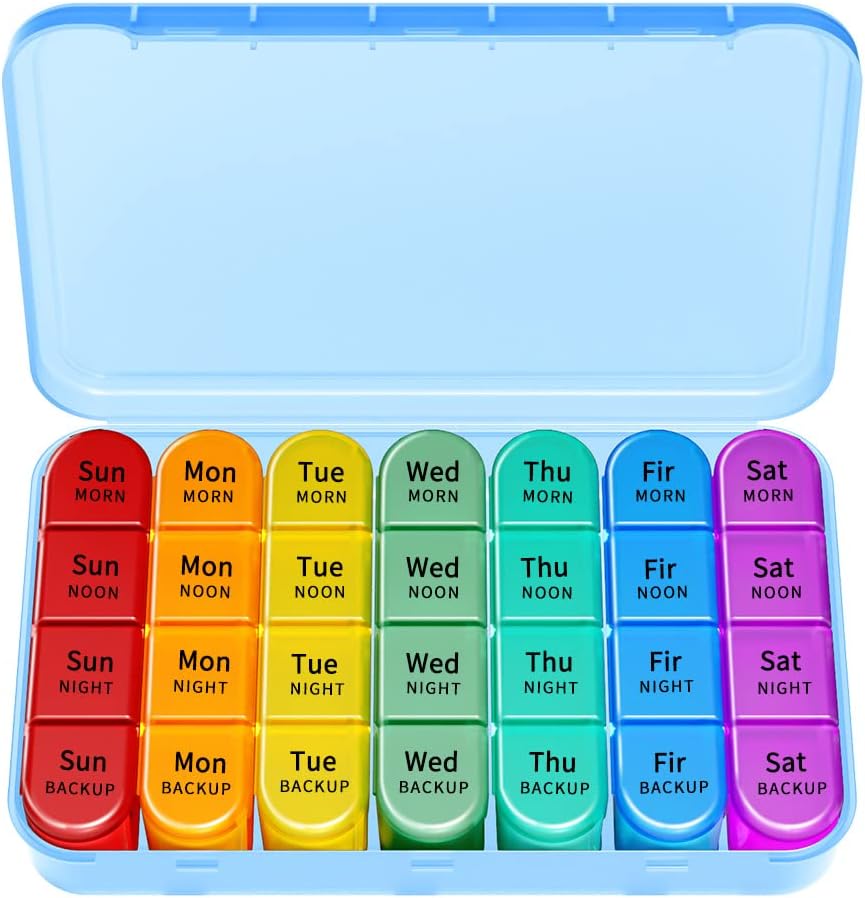 Ugentlig Pill Organizer, Rejse Pill Box Case (7-Dag / 4-Times- A- Dag) med Big Compartments til at holde masser af fiskeolier, Vitamin, Morgen middag nat medicin dispenser (blå)