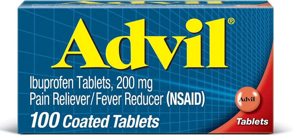 Advil Smerte Reliever og Fever Reducer, Smerte Relief Medicin med Ibuprofen 200mg for Hovedpine, Backache, Menstruel Smerte og Fælles Smerte Relief - 100 overtrukne tabletter