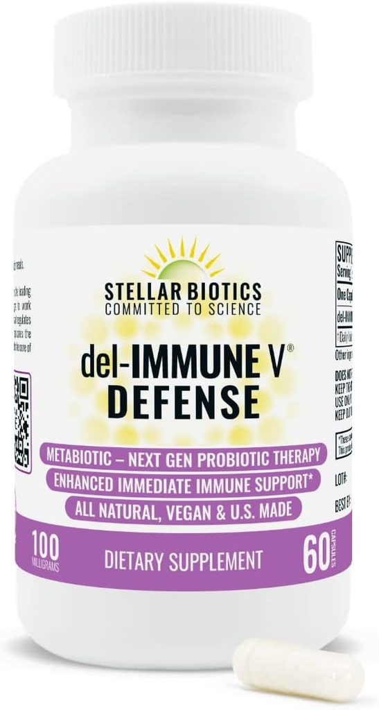 Del- immunV ® Defense by Stellar Biotics, All- Natural Immunsupport & Gut Health (+) Øjeblikkelig pleje, metabiologi: NextGen Probiotic Therapy (60 Caps)