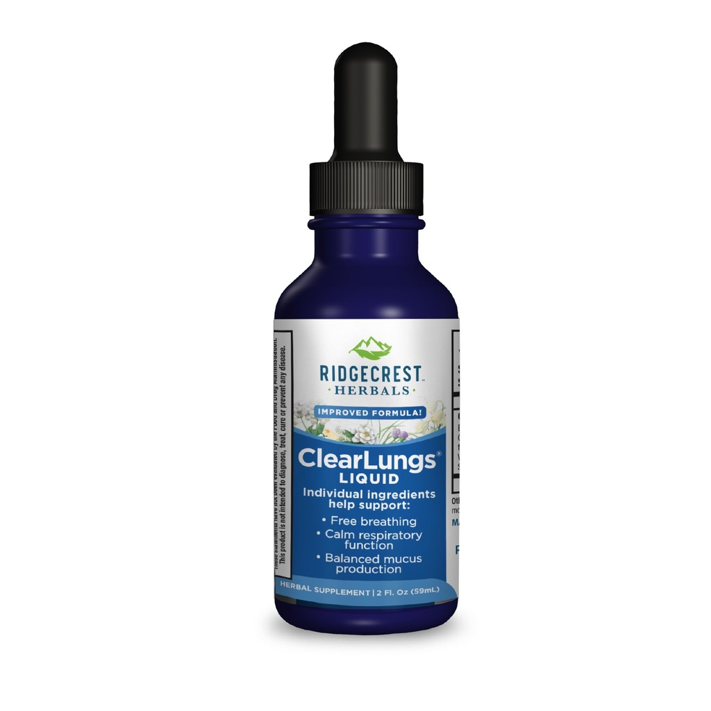 Ridgecrest Herbals ClearLungs Liquid Herbal Wellness Supplement, Orange Flavor Alkohol gratis for voksne og børn, Natural Lung Formel (2 fl oz, 29 Servere)