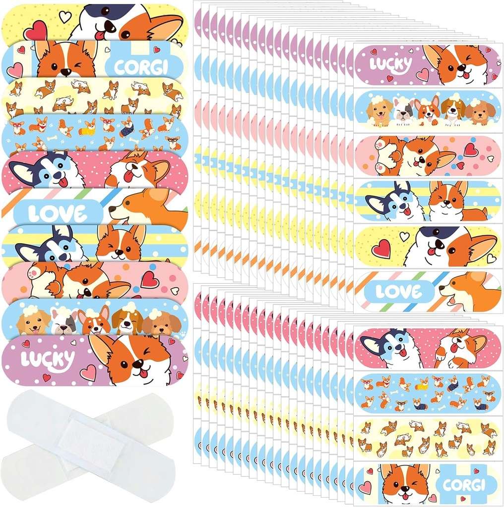 Patelai 300 stykker Kids Bandages Bulk 10 Styles Børne 's Adhesive Fleksibel Farverige Cute Cartoon Bandages Vandtæt Breathable Stickers Beskyttelsesskafter for Piger Drenge (Dog)