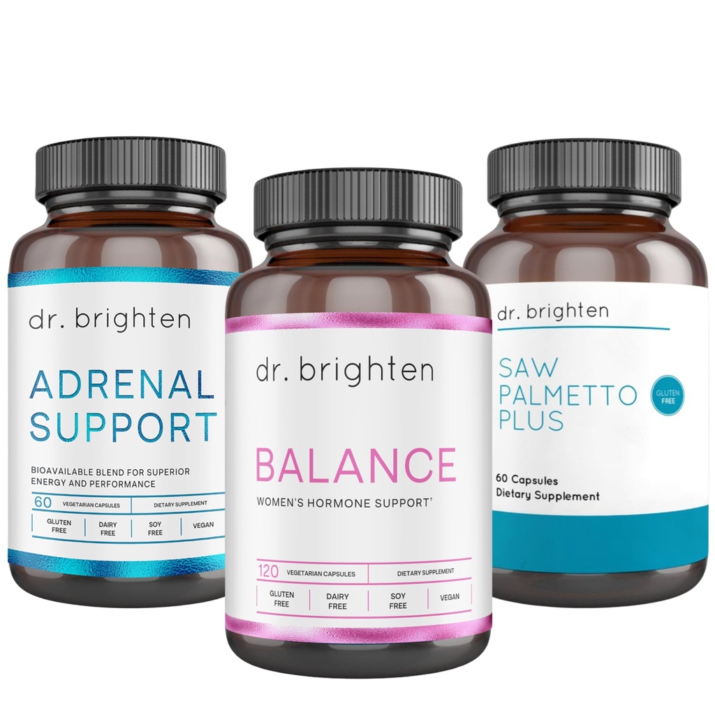 Dr. Brighten PCOS Basic Kit - Women 's Hormone Balance, Adrenal Support, og Saw Palmetto Plus