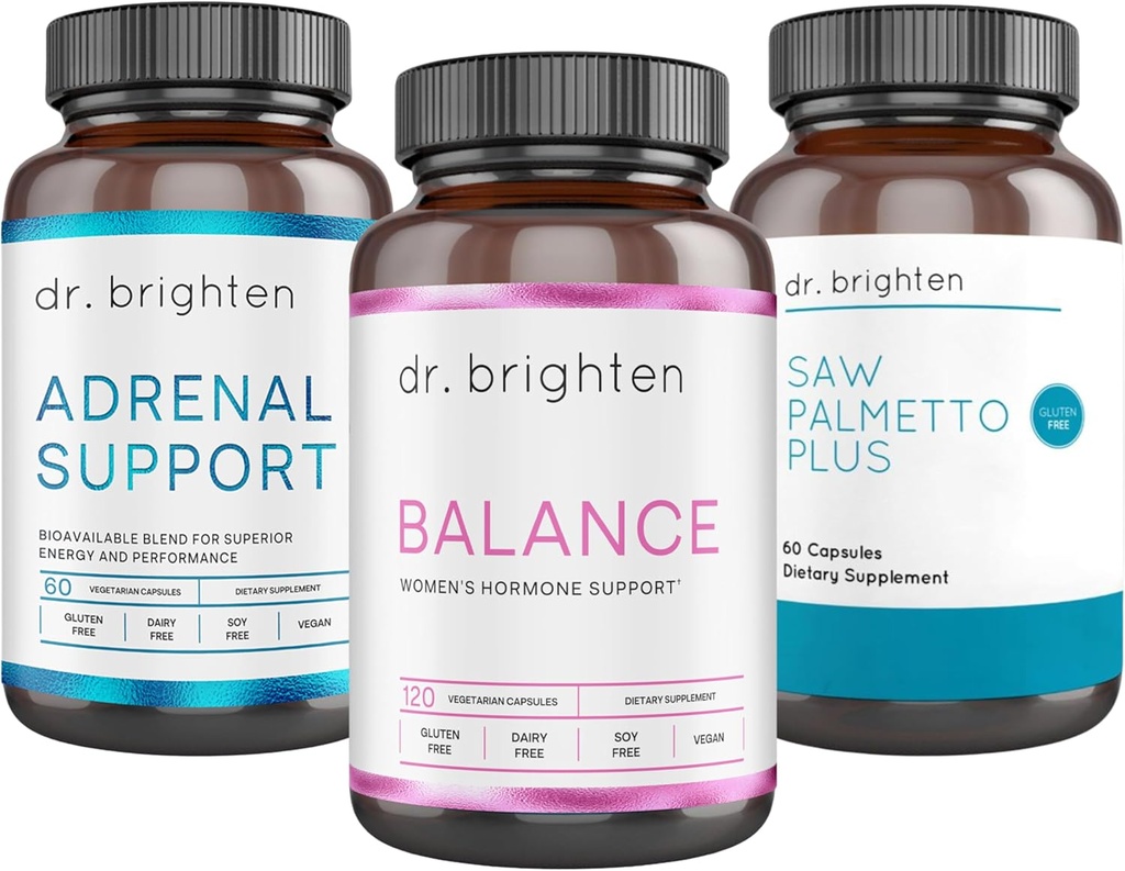 Dr. Brighten PCOS Basic Kit - Women 's Hormone Balance, Adrenal Support, og Saw Palmetto Plus