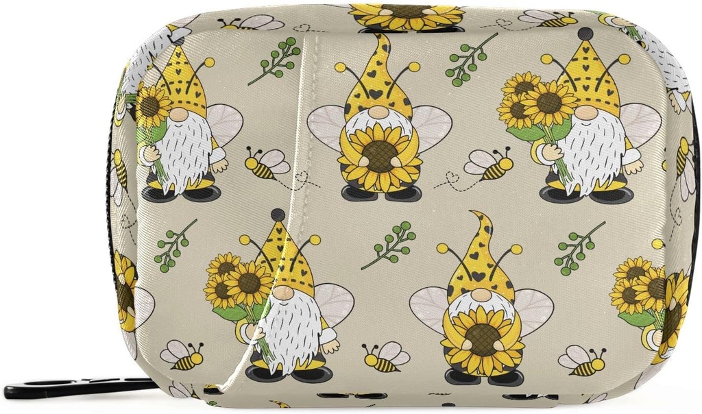 Gnome Bees Pill Box 7 Day Pill Case Travel Pill Organizer Bag with Zipper Portable Weekly Vitamin Medicine Supplement Holder Pouch Bag