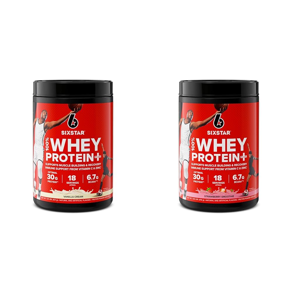 Six Star Elite Series 100% Whey Protein Plus Vanilla Cream 1.8lbs US & Elite Series 100% Whey Protein Plus Strawberry Smoothie 1.8lbs US
