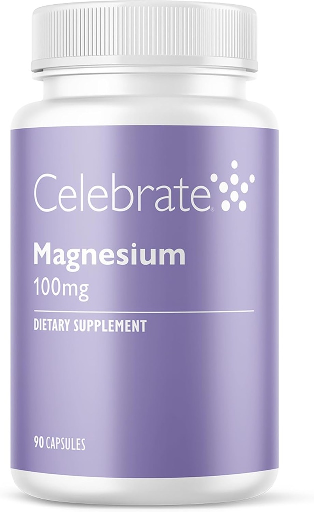 Celebrate Vitaminer Magnesium - 100 mg Chelated Magnesium Bisglycinate Kapsler til Sovestøtte og Muscle Cramp Defense, Vegan og Gluten Free, 90 Greve