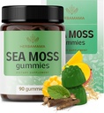 HERBAMAMA Irish Sea Moss Gummies - 1600mg True Sea Moss Supplement med Bladderwrack og Burdock Root - Vegan, non-GMO hud glow, energi & immunforsvar - 90 Pectin- baserede Mango- smag tygger
