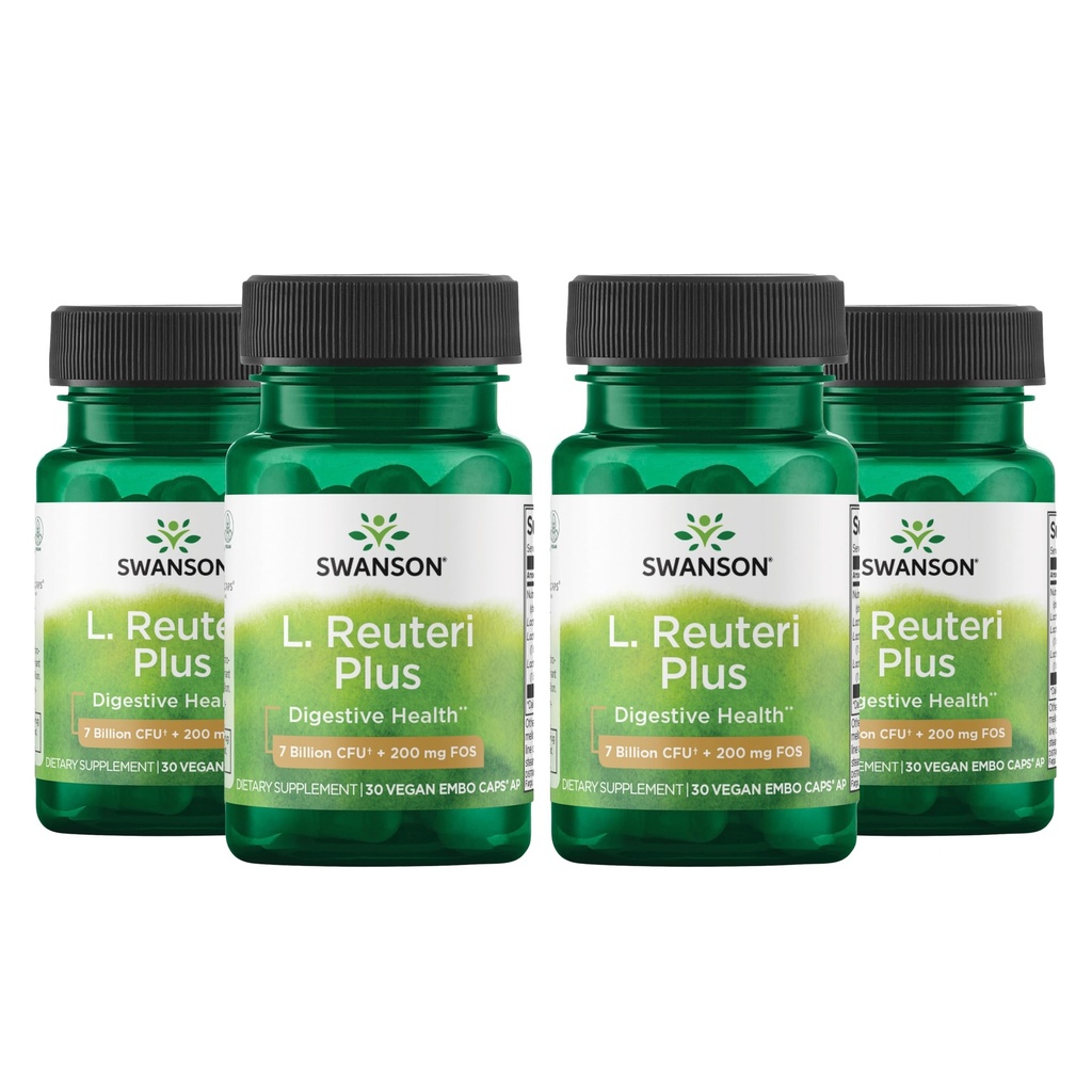 Swanson L. Reuteri Probiotic Plus w / L. Rhamnosus L. Acidophilus & FOS Prebiotisk fordøjelsesstøtte - fremmer Gut Health w / 7 Millioner CFU per kapsel - (30 Veggie kapsler) (4 Pack)