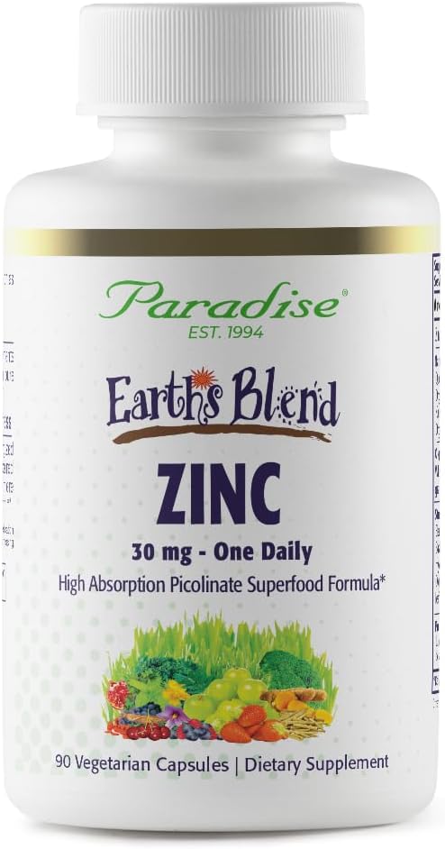 Paradise urter Zink Kosttilskud med picolinat og nuancer C, til immunforsvar, Super Potent, Ultra Pure, Gluten Free, Non- GMO, Vegan, 30 mg, 90 kapsler