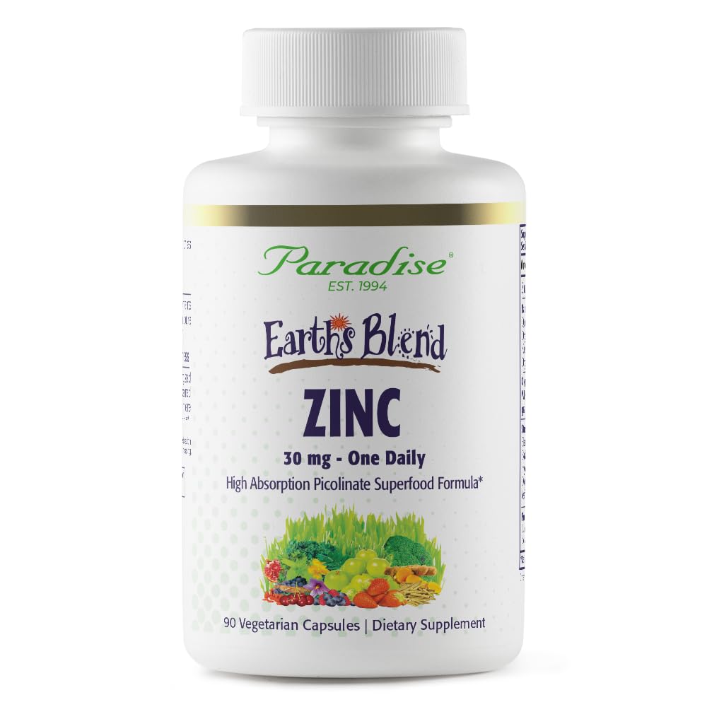 Paradise urter Zink Kosttilskud med picolinat og nuancer C, til immunforsvar, Super Potent, Ultra Pure, Gluten Free, Non- GMO, Vegan, 30 mg, 90 kapsler