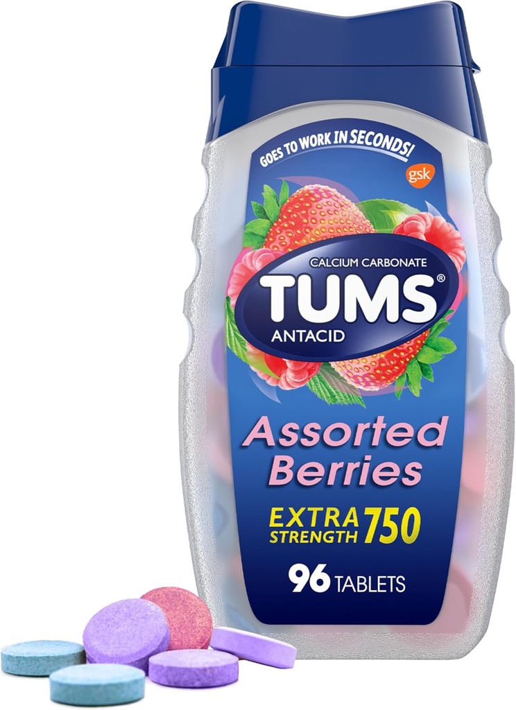 TUMS Extra Strength Assorted Berries Antacida Tablets for Heartburn Relief, 96 tæller