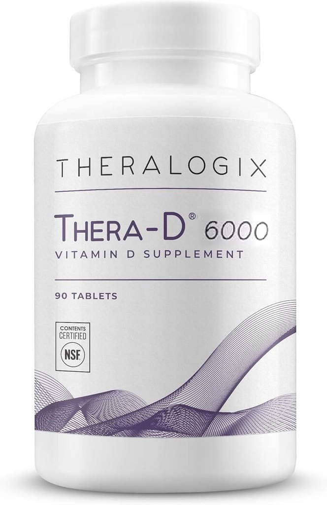 Theralogix Thera-D 6000 Vitamin D Supplement - 6,000 IU (150 mcg) Vitamin D3 Tablets - 90-Day Supply - Immune Support Supplement for Women & Men - Aids Bone & Heart Health - NSF Certified - 90 Tablets
