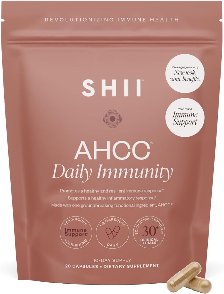 SHII AHCC Daglig Immunitet, 10- dages forsyning - Vegan, Gluten Free Immunity Support Supplement med AHCC, Immunsystemet Support fra Funktionel Shiitake svampe, fremmer immunrespons og cellulær sundhed