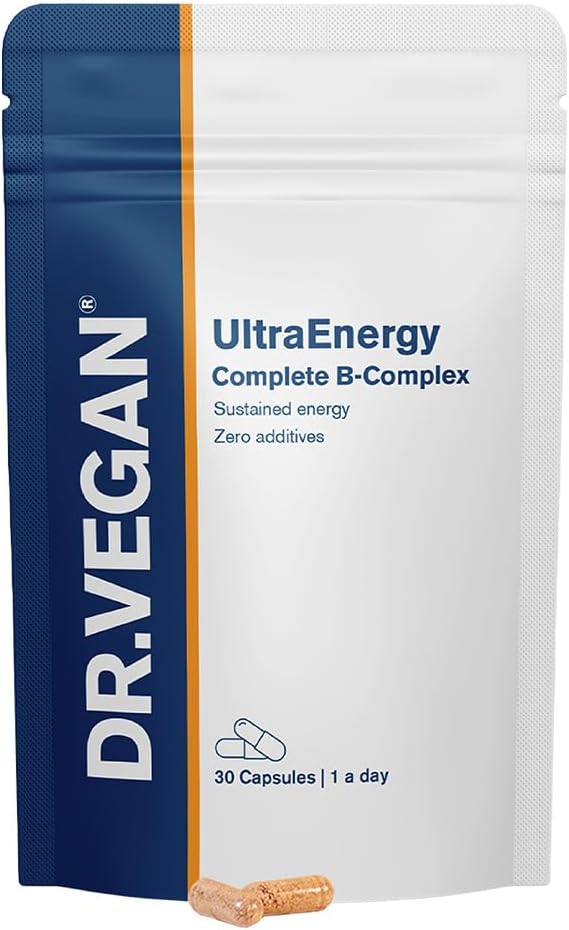 DR.VEGAN UltraEnergy | High Strength B Vitamin Complex, 30 Vegan-Friendly Capsules | Includes Vitamin B12 (100ug), Choline (50mg), Biotin (50ug) and Folate (200ug) | One-A-Day