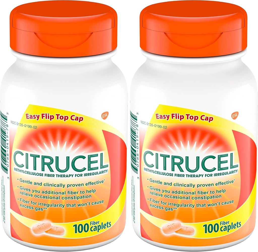 CITRUCEL caplets Fiber Therapy for Occasional Constipation Relief, 100 Count (pakke med 2)