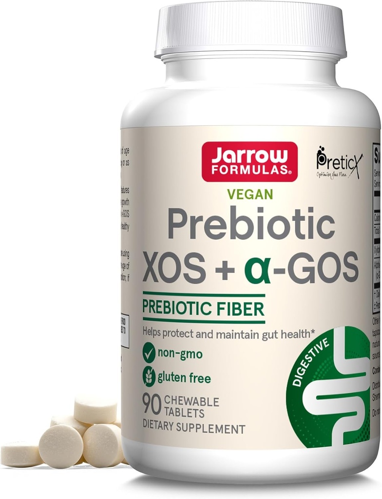 Jarrow Formulas Prebiotic XOS + GOS Prebiotic Fiber, supplement til Gut Support, 90 tyggetabletter, 30 dages forsyning