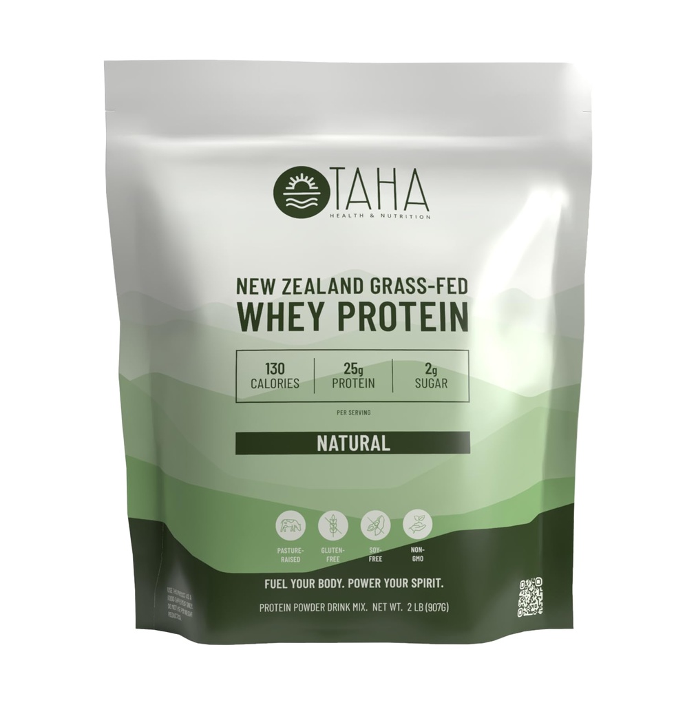 Taha Health & Nutrition Natural Unflavored Whey Protein Concentrate Powder, 25g Protein, 140 Kalorier, 2g Sugar Yep 124; New Zealand Grass- Fed, Free- Range Dairy Mear 124; Gluten og Soy Free, Keto, Kosher Mear 124; 2LB