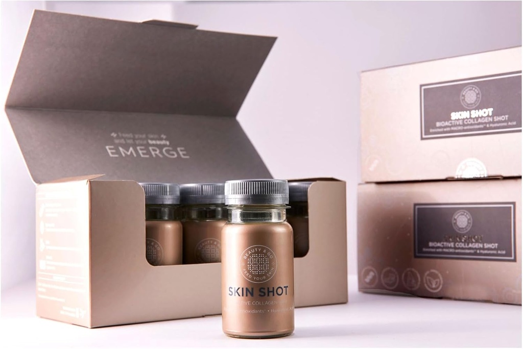 Beauty & Go Skin Shot - 30 flasker x 100ml - 30-dages behandling - Flydende kollagen supplement - Antialdrende skønhed drikke Collagen 5000 mg, Hyaluronsyre, Biotin, Niacin, Antioxidanter, Vitamin, Mineraler.